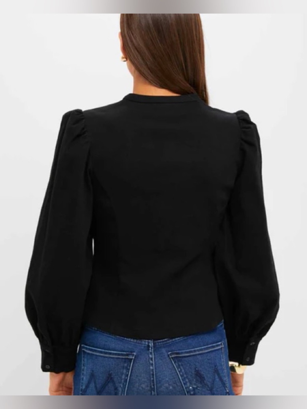 Tuckernuck Hyacinth House Black Denim Front Zip Puff-Sleeve Anderson Blouse X/XL - Picture 3 of 12